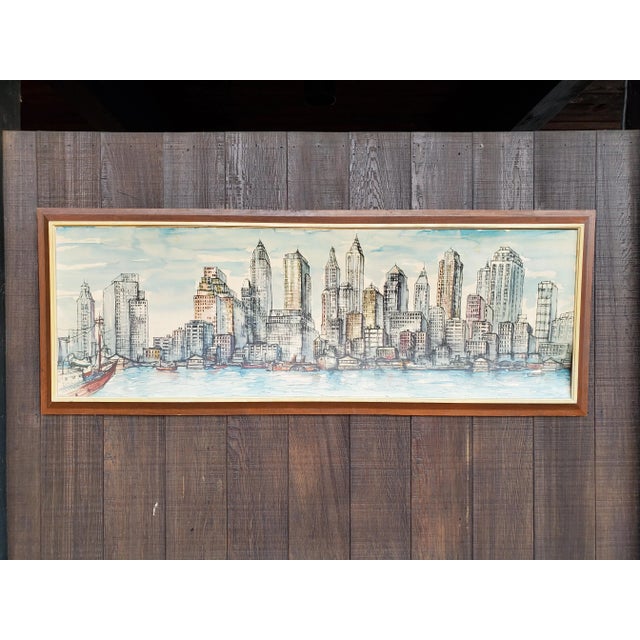 Vintage 1960s Mid Century Modern Cityscape Skyline Metropolitan Print, Framed For Sale - Image 9 of 9