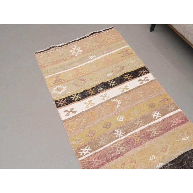 Beige 1970s Vintage Handmade Wool Cotton Beige Runner Rug For Sale - Image 8 of 11