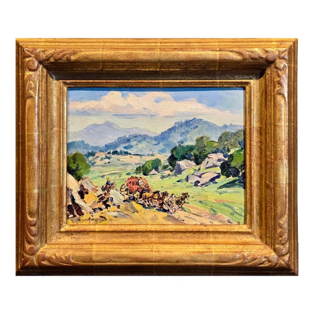 Marjorie Reed - The Red Stage Coach Crossing the West- Oil Painting For Sale