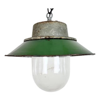 Green Enamel and Cast Iron Industrial Pendant Light, 1960s For Sale