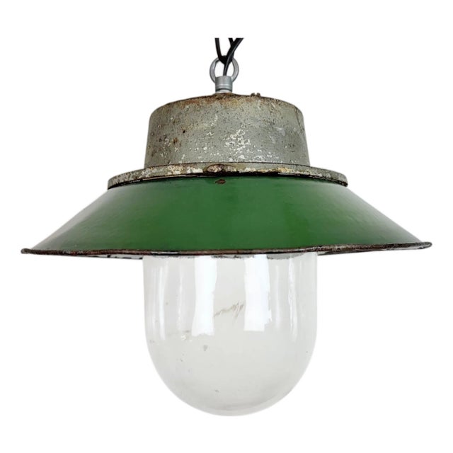 Green Enamel and Cast Iron Industrial Pendant Light, 1960s For Sale
