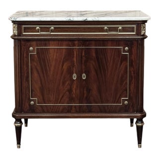 French Mahogany Louis XVI Style Two-Door Buffet With Carrara Marble Top For Sale