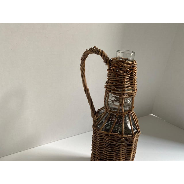 French Country Vintage French Country Wicker-Wrapped Square Bottle For Sale - Image 3 of 12