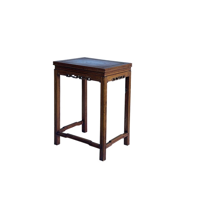 Wood Vintage Oriental Simple Geometric Apron Rectangular Brown Side Table For Sale - Image 7 of 7