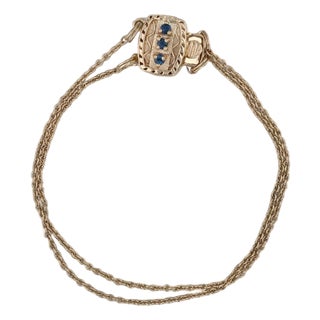 0.12ctw Sapphire Slide Charm Bracelet 14k Gold 6.5" Cable Chain Richard Glatter For Sale