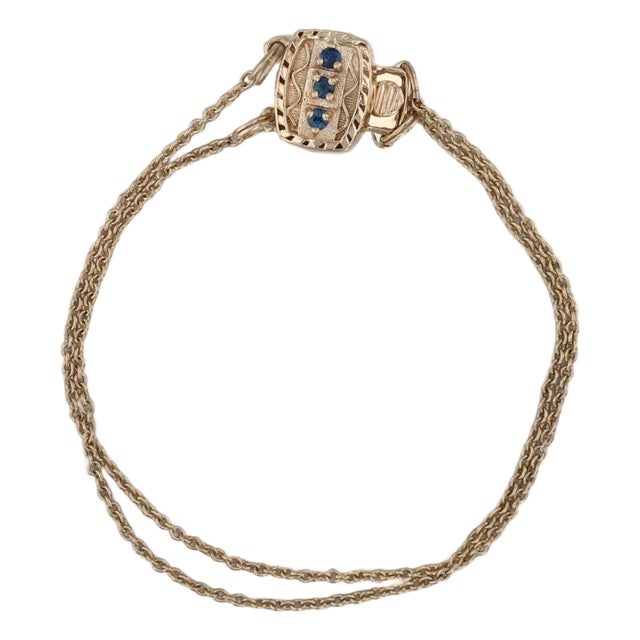 0.12ctw Sapphire Slide Charm Bracelet 14k Gold 6.5" Cable Chain Richard Glatter For Sale
