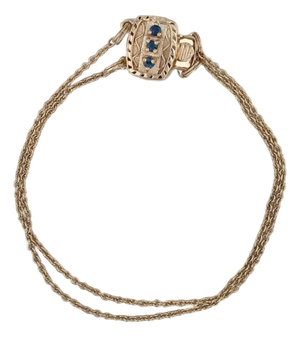 0.12ctw Sapphire Slide Charm Bracelet 14k Gold 6.5" Cable Chain Richard Glatter