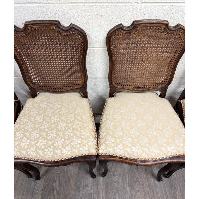 Vintage French Country Louis XV Style Cane Back Cane Seat Dining Chairs For Sale - Image 9 of 11