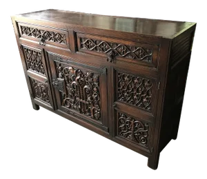 French Breton Carved Oak Credenza Sidebaord