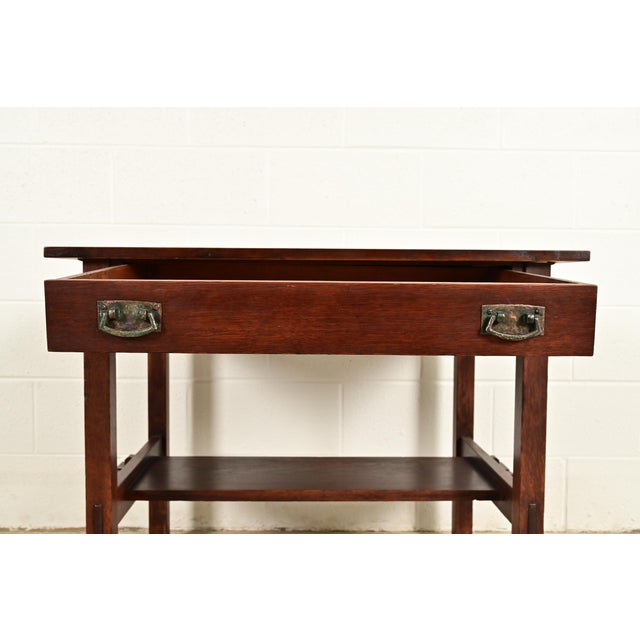 Brown L. & J. G. Stickley Antique Mission Oak Arts & Crafts Writing Desk or Library Table, Circa 1910 For Sale - Image 8 of 14