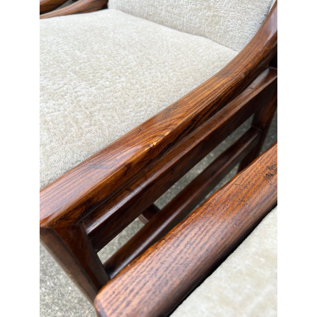 Cream Henredon Campaign Style MCM Dining Chairs-Set of 4 Reupholstered For Sale - Image 8 of 9