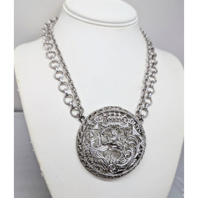 1970s Vintage Signed Napier Rhodium Plated Coat of Arms Pendant Necklace, 1971 Ad Piece For Sale - Image 5 of 7