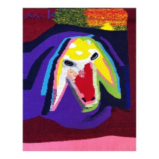 Menashe Kadishman, Israeli Hand Woven Colorful Wool Tapestry Weaving Menashe Kadishman Sheep Head For Sale