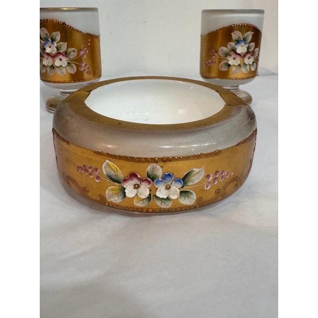 Beautiful vintage Bohemia "Genuine Jeweled" art glass set, made in Czechoslovakia and featuring lavish gilt decoration...