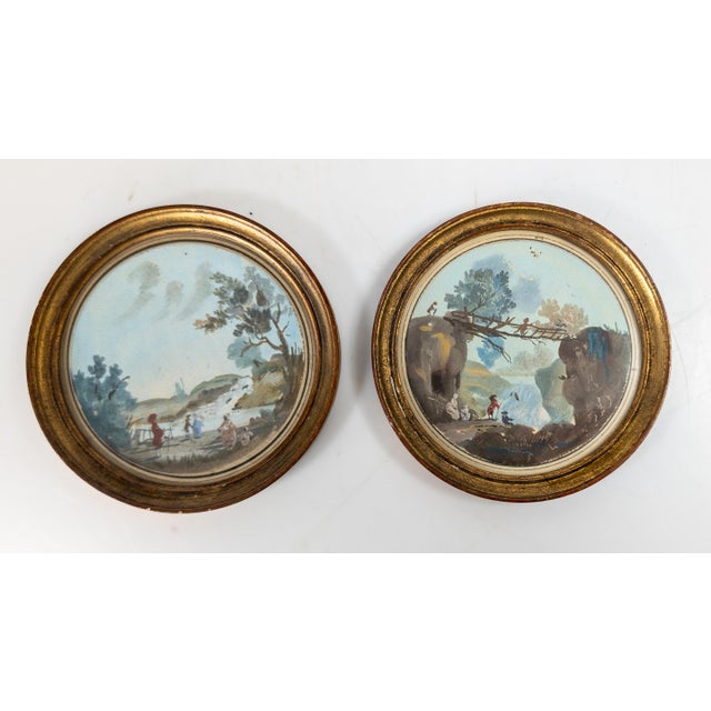 French 19th Century Pair of French Miniature Gouache & Watercolor Landscape Paintings For Sale - Image 3 of 12