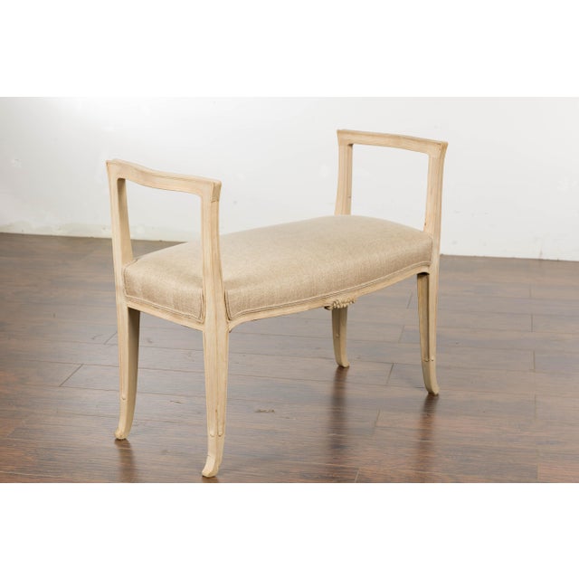 French 1920s French Carved Walnut Upholstered Bench with Natural Finish For Sale - Image 3 of 12