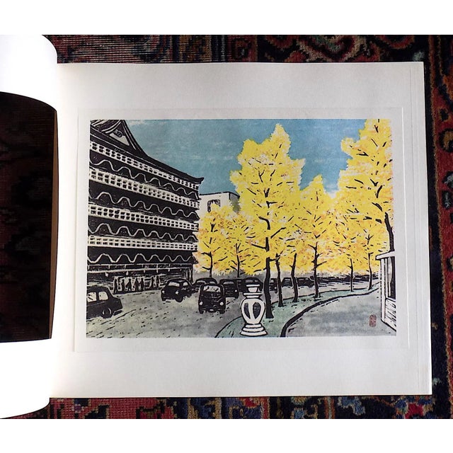 Japanese Vintage Signed Folio Size Mid 20th C. Lithograph of Japanese Cityscape Woodblock Print For Sale - Image 3 of 4