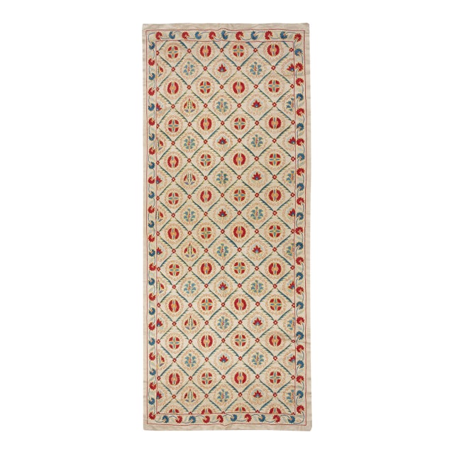 32x74 in Traditional 100% Silk Wall Hanging. Handmade Embroidered Table Runner For Sale