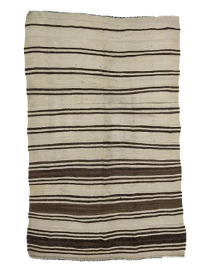 Vintage Turkish Striped Natural Kilim Wool Rug - 6′ × 9′