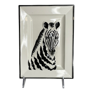 1970s Fitz and Floyd Hand Painted Zebra Wall Plate