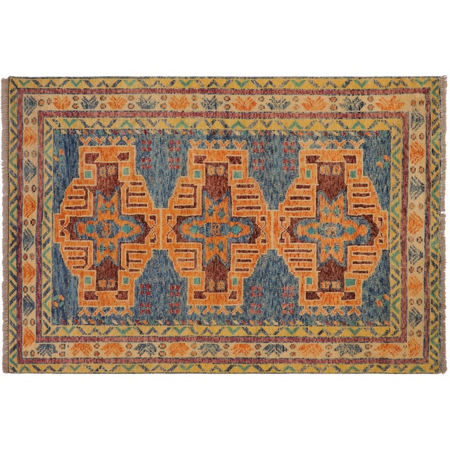 Rustic Balochi Blue/Beige Wool Rug - 3'11''x6'0'' For Sale - Image 10 of 10