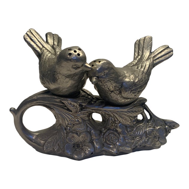 Vintage Pewter Lovebirds Salt and Pepper For Sale