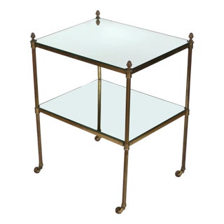 Two Tier Brass & Mirror Side Table on Casters For Sale