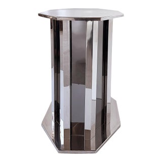 1980s Vintage Italian Chrome and Smoked Glass Pedestal or Table Base For Sale