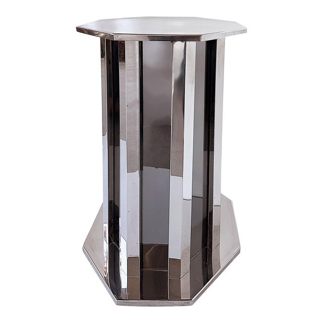 1980s Vintage Italian Chrome and Smoked Glass Pedestal or Table Base For Sale