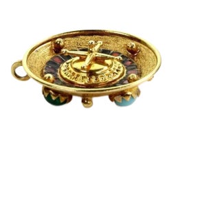 Turquoise & Coral 18k Gold Roulette Game Reversible Charm Pendant For Sale