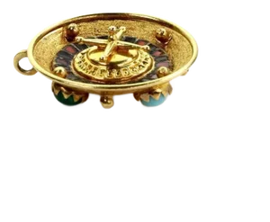 Turquoise & Coral 18k Gold Roulette Game Reversible Charm Pendant