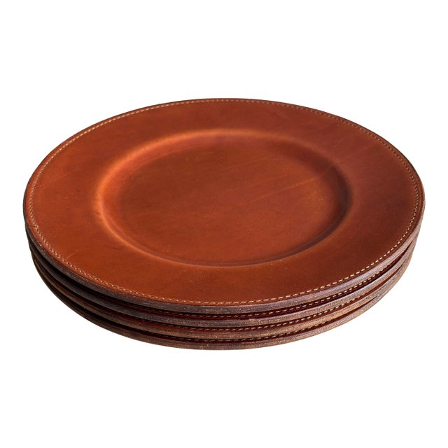 Ralph Lauren Brown Leather Plate Chargers - Set of 4 For Sale