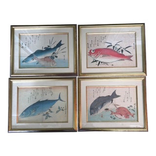 Mid 20th Century Four Beautiful Japanese Prints After Hiroshige For Sale