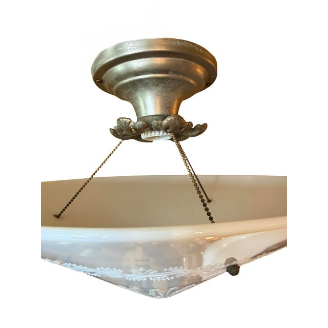 Art Nouveau Mid 20th Century French Art Glass Ceiling Light For Sale - Image 3 of 3