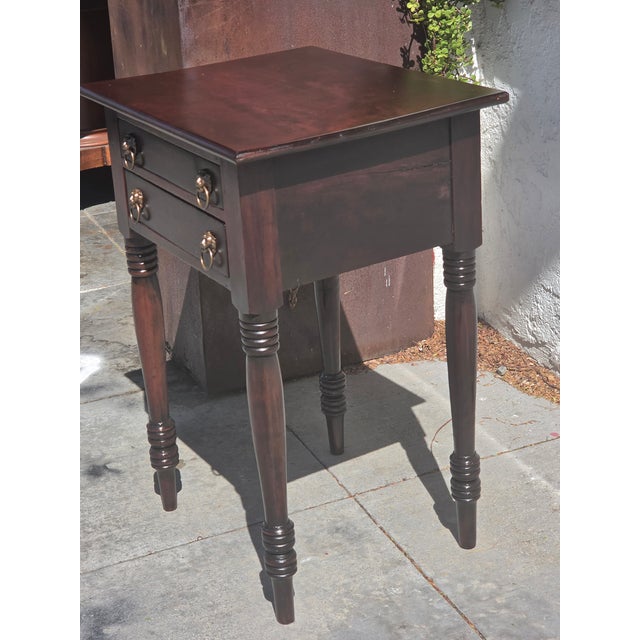 Red Antique 1840s Sheraton Work Table Lamp Table Nightstand For Sale - Image 8 of 9