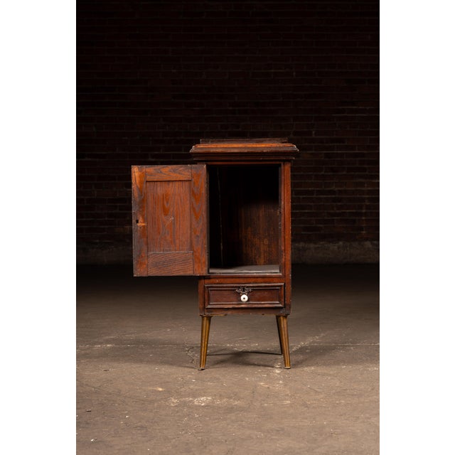 Late 19th Century Early American Oak Cabinet With Tapered Brass-Capped Legs For Sale - Image 4 of 8