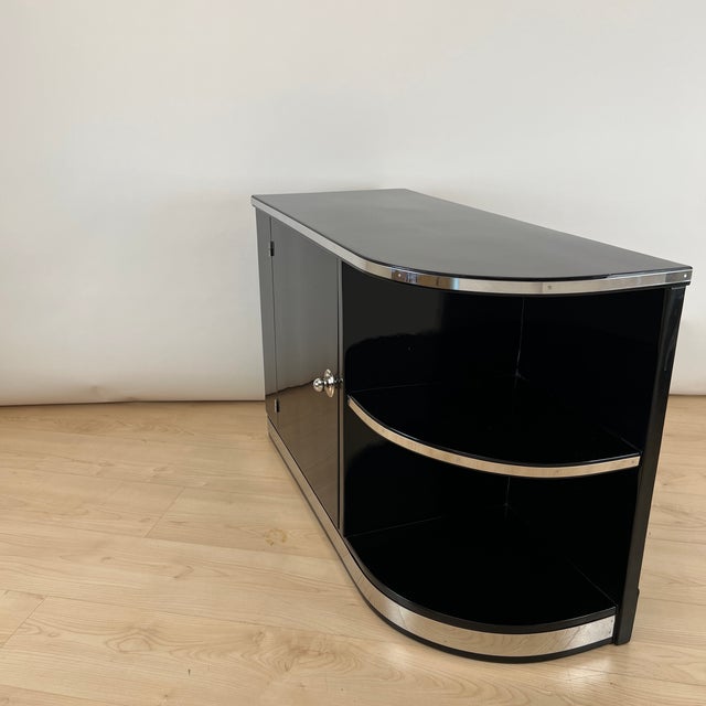 1930s Art Deco Black Lacquered Lowboard with Chrome Fittings, France, 1930s For Sale - Image 5 of 18