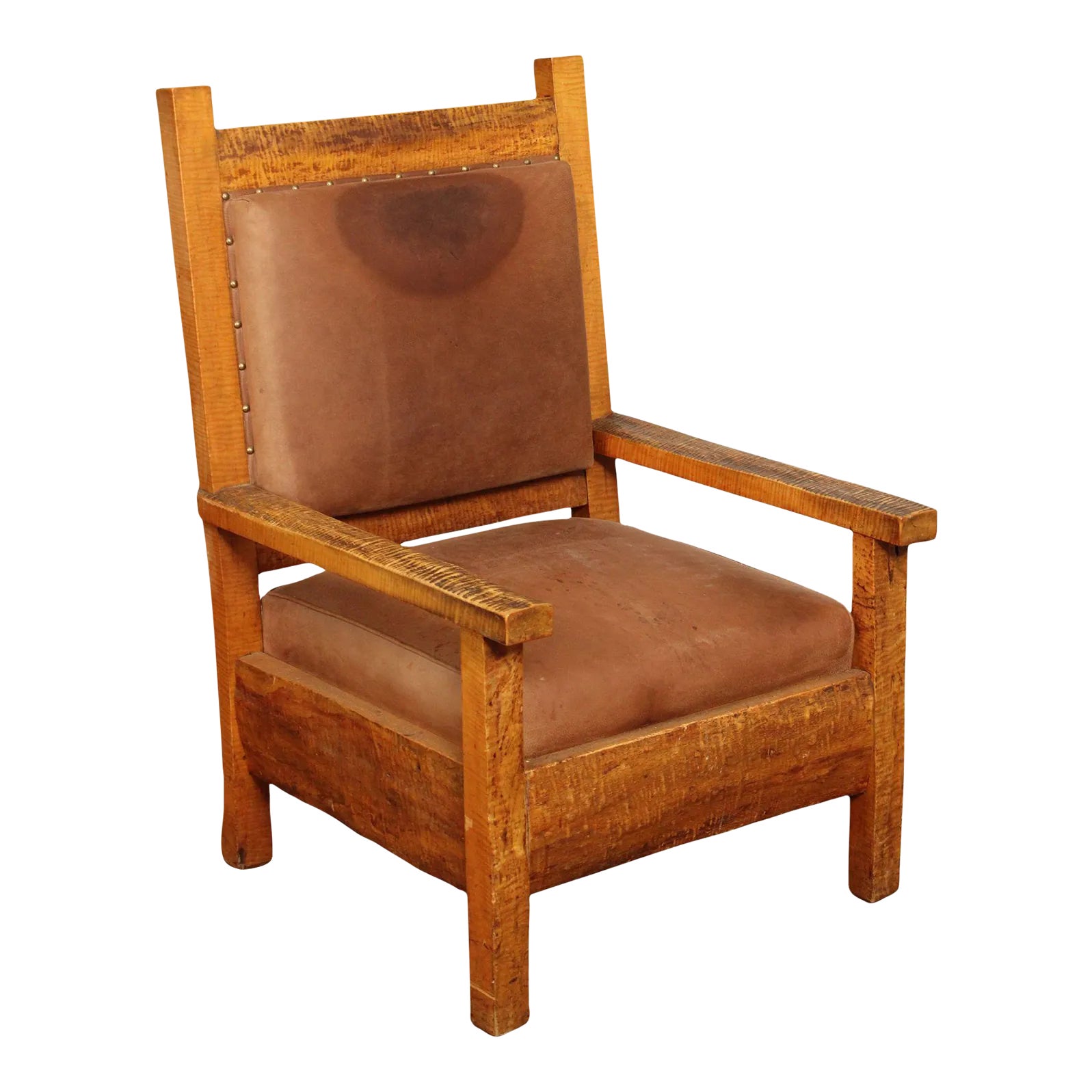 Antique Adirondack Mission Style Tiger Maple Armchair | Chairish