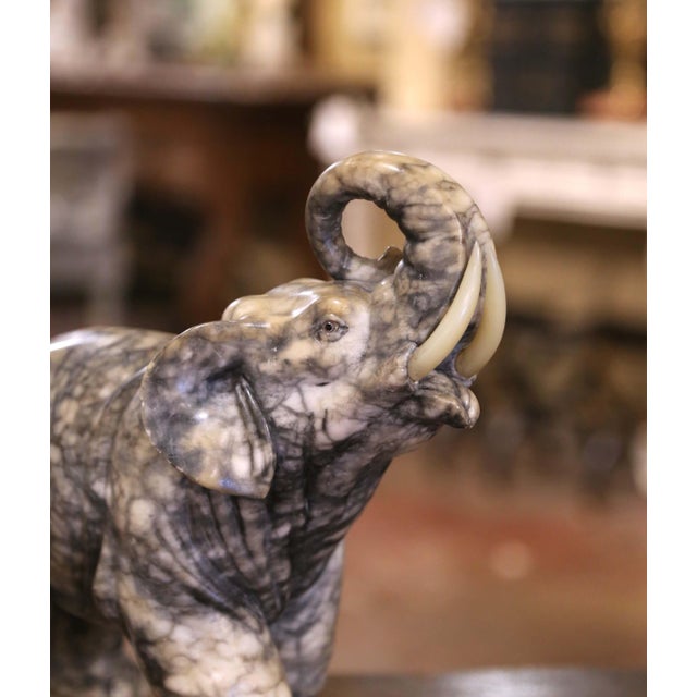 Stone 19th Century French Carved Variegated Marble Elephant With Raised Trunk For Sale - Image 7 of 10