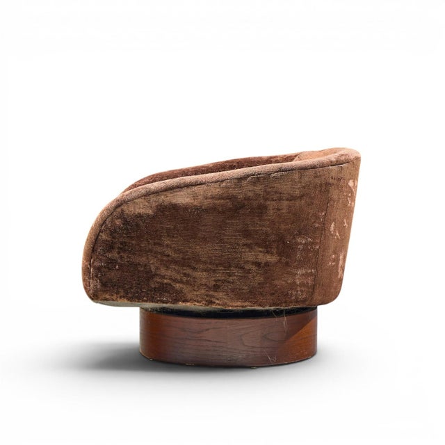 Wood Milo Baughman for Thayer Coggin Mid Century Walnut Swivel Barrel Tub Chairs - Pair For Sale - Image 7 of 12