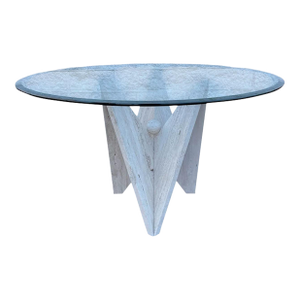 Architectural Travertine & Glass Dining Table