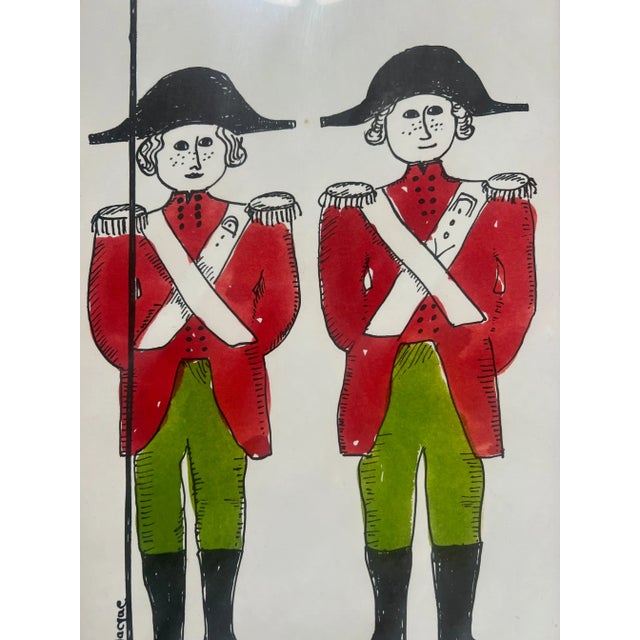 Red Vintage Jacque Watercolors of Soldiers, Signed, C. 1965 For Sale - Image 8 of 10