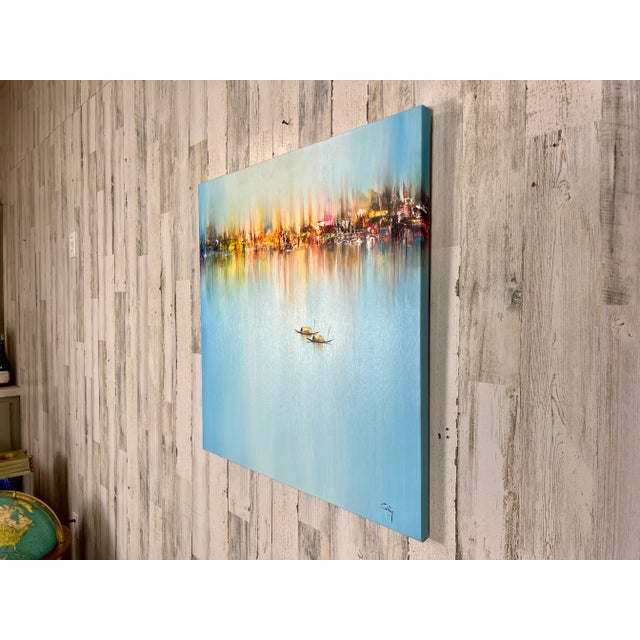 Abstract Skyline Harbor Painting For Sale - Image 4 of 11