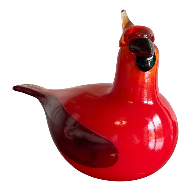Oiva Toiika Hand Blown Glass Cardinal For Sale