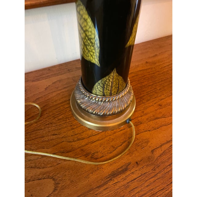 Theodore Alexander Black Lacquer and Gilt Leaf Column Table Lamp For Sale In Naples, FL - Image 6 of 9