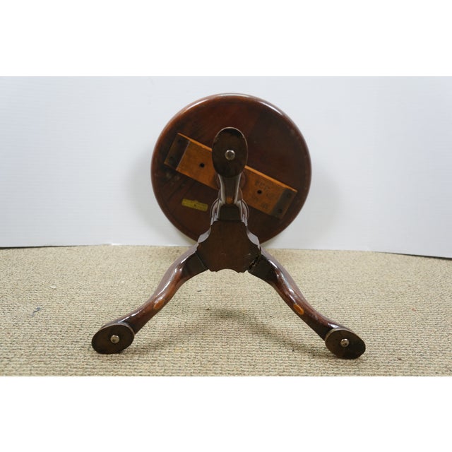 Brown Antique Fine Arts Furniture Mahogany Leather Top Pedestal Table Plant Stand 21" For Sale - Image 8 of 14