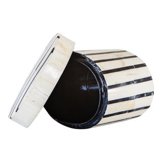 Black & White Striped Oval Container For Sale