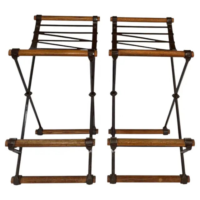 Terra Furniture Signed Cleo Baldon Terra Wrought Iron Bar Counter X Stools Mid Century Modern For Sale - Image 4 of 17