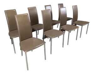 Vintage Belgian Leather Dining Chairs, 1980s, Set of 8