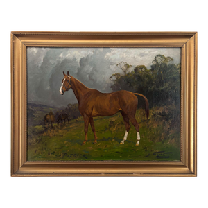 1920s "Portrait of ‘Patrick’ a Chestnut Hunter" Antique Horse Painting Oil on Canvas by George Wright